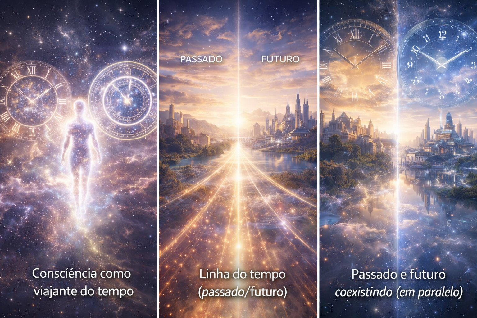 Arte sobre passado, futuro e linhas paralelas